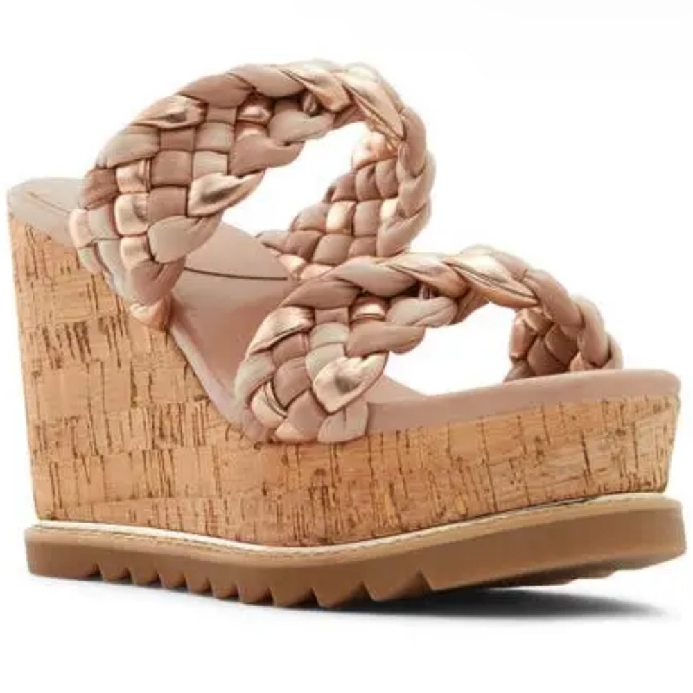 Braided Wedge Sandals - Tan